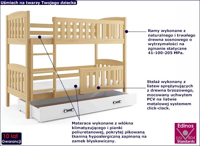 Sosnowe łóżko dziecięce piętrowe 80x190 H7-Z19