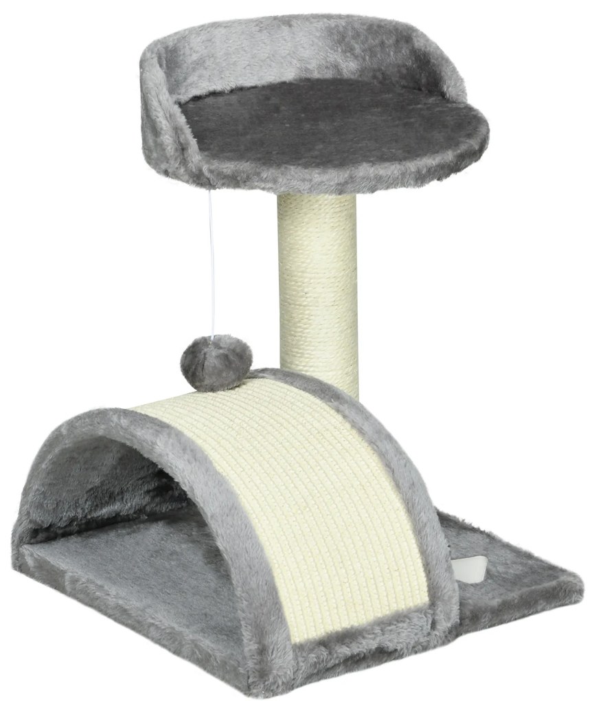 Drapak PawHut z jaskinią i zabawkami dla kotów, szary