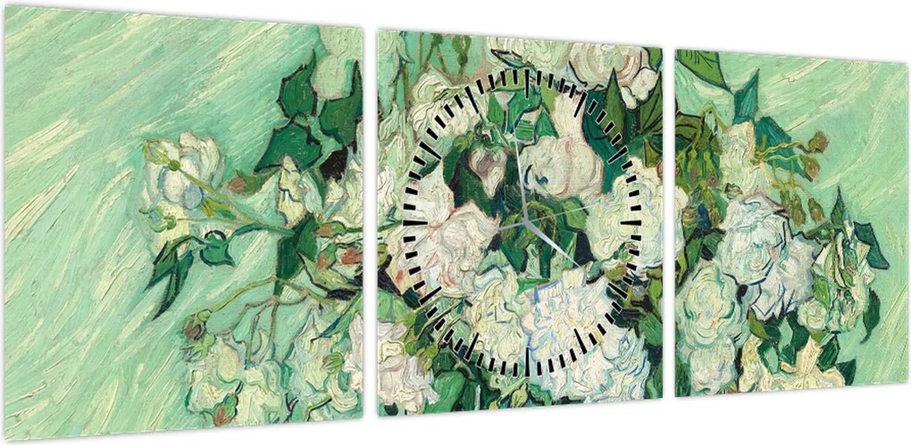 Obraz - Vincent van Gogh, Roses, reprodukcje (z zegarem) (90x30 cm)