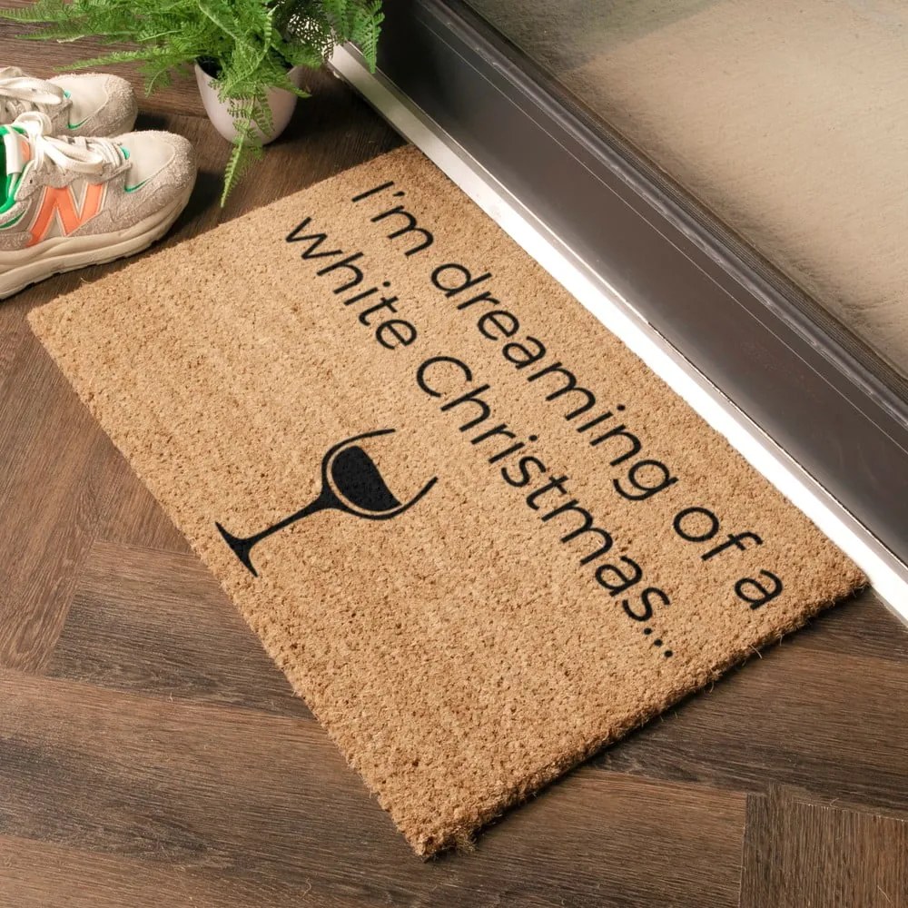 Wycieraczka ze świątecznym motywem z włókna kokosowego 40x60 cm White Wine Christmas – Artsy Doormats