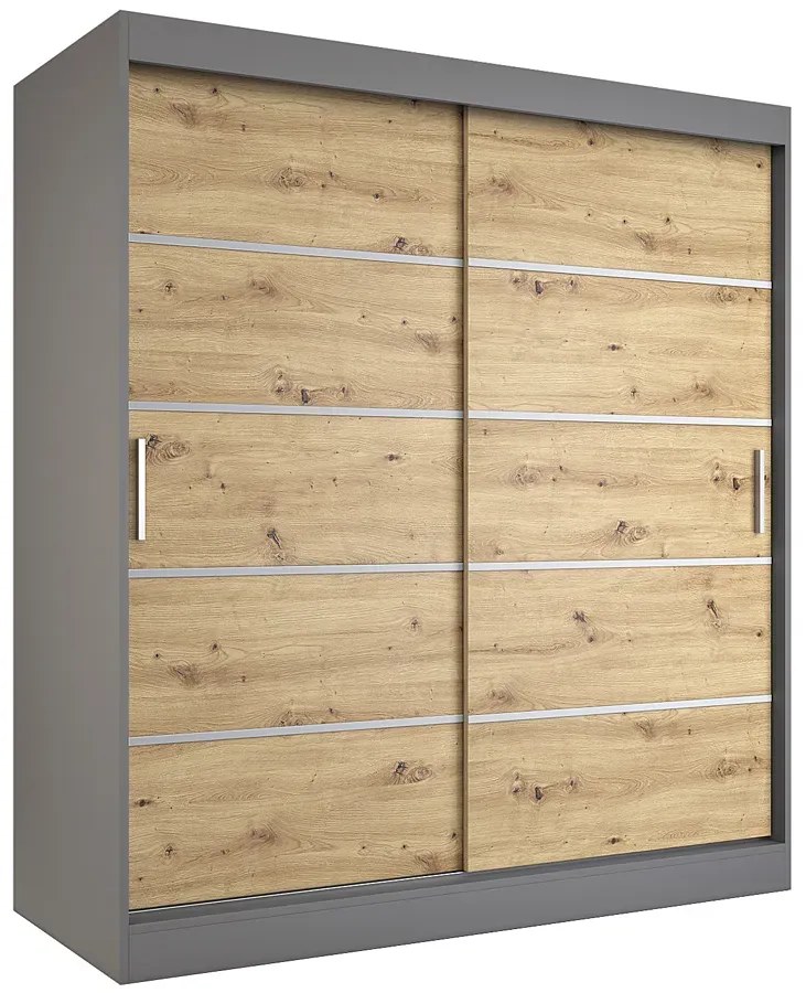 Szafa przesuwna antracyt + dąb artisan 180 cm - Bohosa 5X