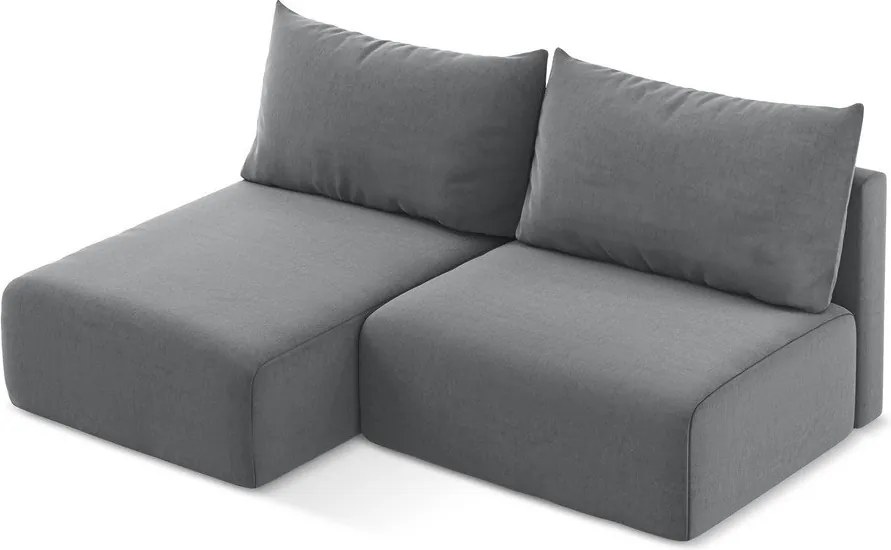 Szary aksamitny rozkładany narożnik ze schowkiem (lewostronny/z szezlongiem) Kalena – Makamii