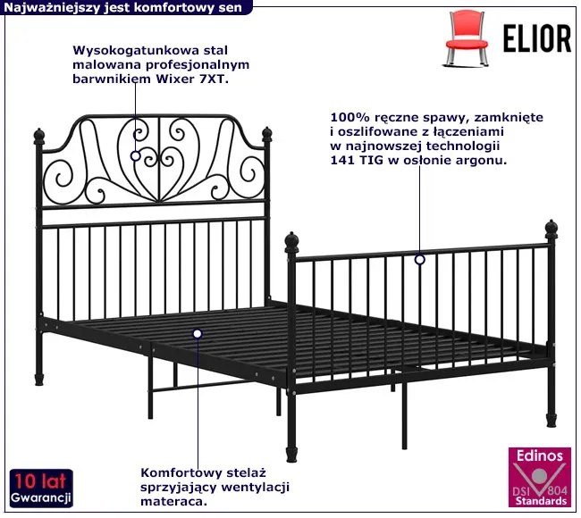 Czarne metalowe łóżko z zagłówkiem 120x200 cm - Hadson