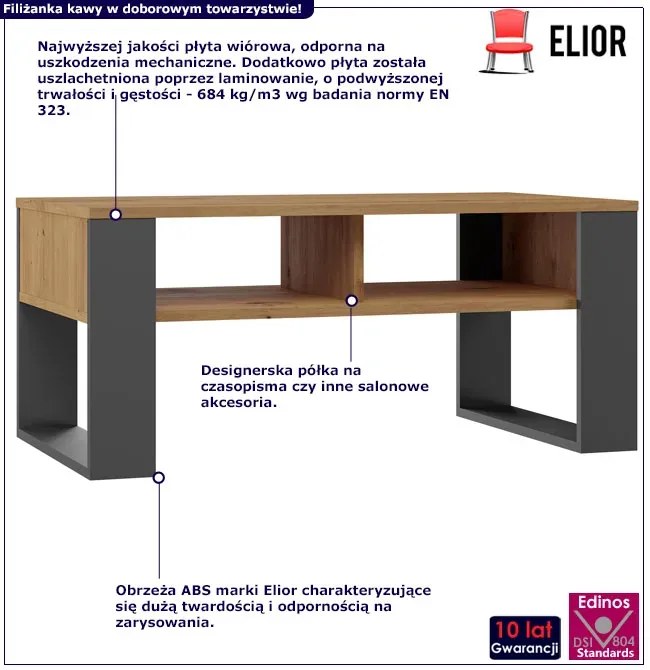 Stolik kawowy z półką do salonu dąb artisan + antracyt - Renfi 5X