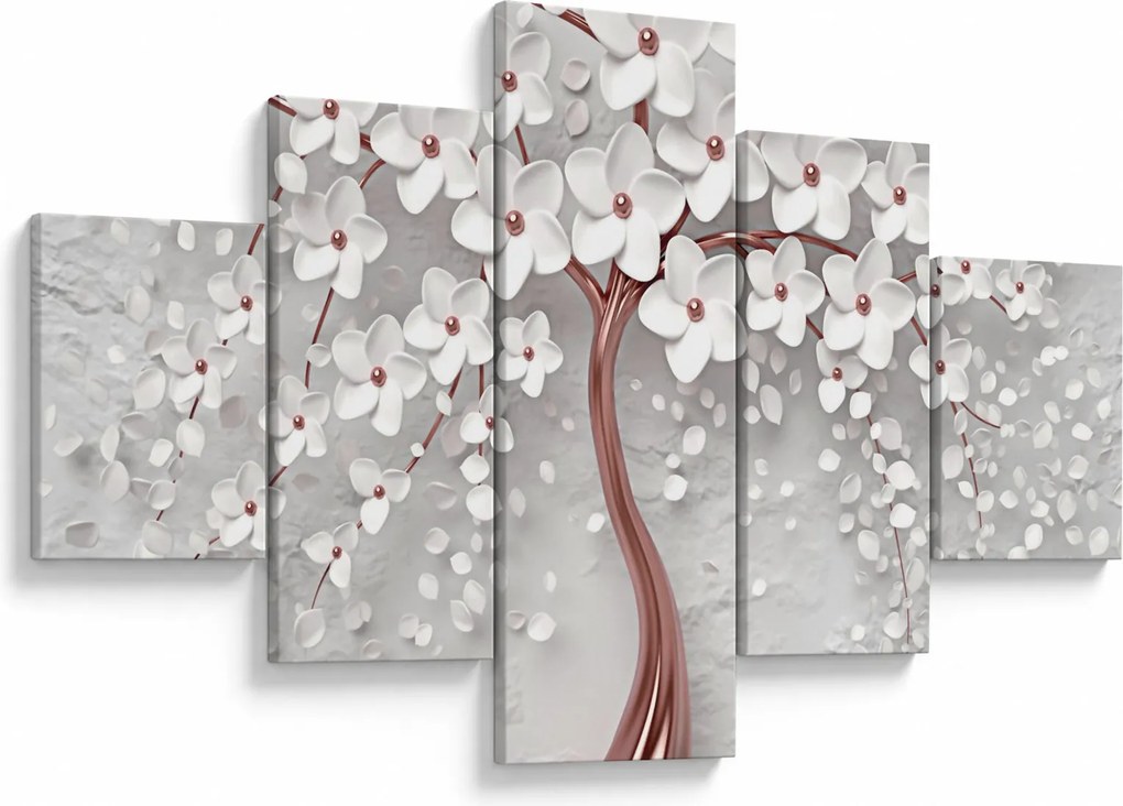 Obraz - Obraz białego drzewa z kwiatami, rosegold (125x70 cm)