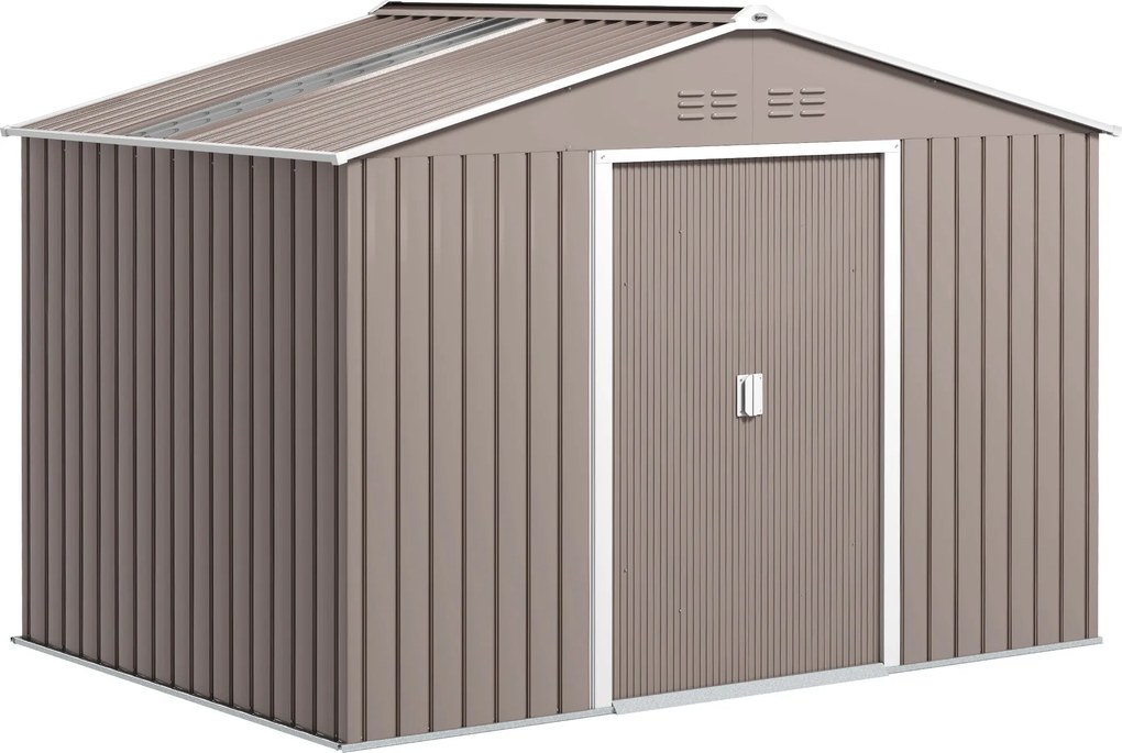 Outsunny Metalowy Schowek na Narzędzia z Drzwiami Przesuwnymi i Oknami Wentylacyjnymi, 277 x 195 x 192 cm, Jasnoszary