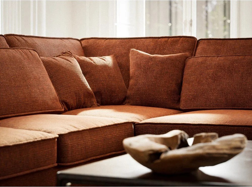 Narożnik z tkaniny szenilowej (prawostronny/w kształcie litery L) w kolorze miedzi Kirou – Maison de Rêve