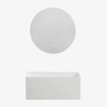 Zestaw Wiszących Mebli Łazienkowych Z Żywicy Zintegrowany Z Umywalką I Oświetleniem Led Nerine Biała - Sklum