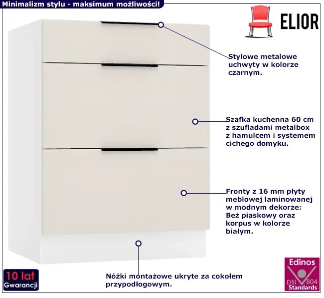 Szafka Kuchenna Z Szufladami 60 Cm Beż Piaskowy D3-F24