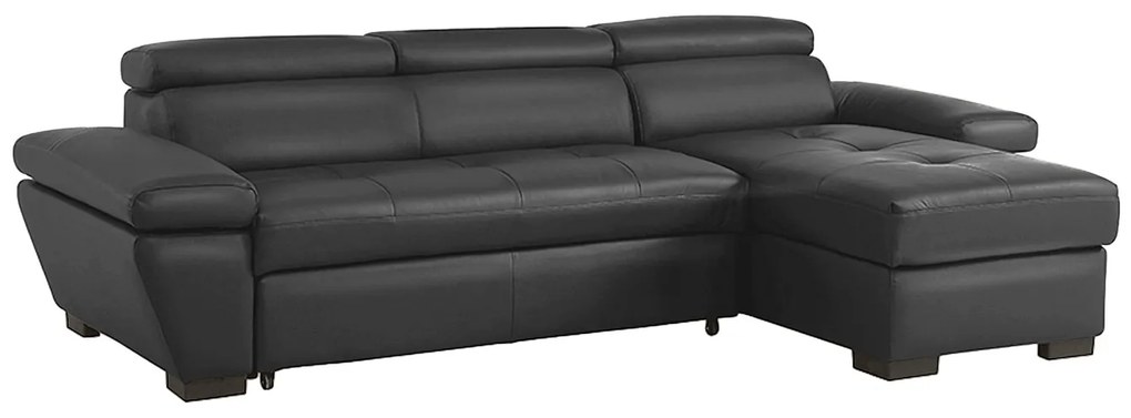 Kanapa narożna rozkładana ze skóry JONOVA - Antracytowy - Narożnik prawostronny