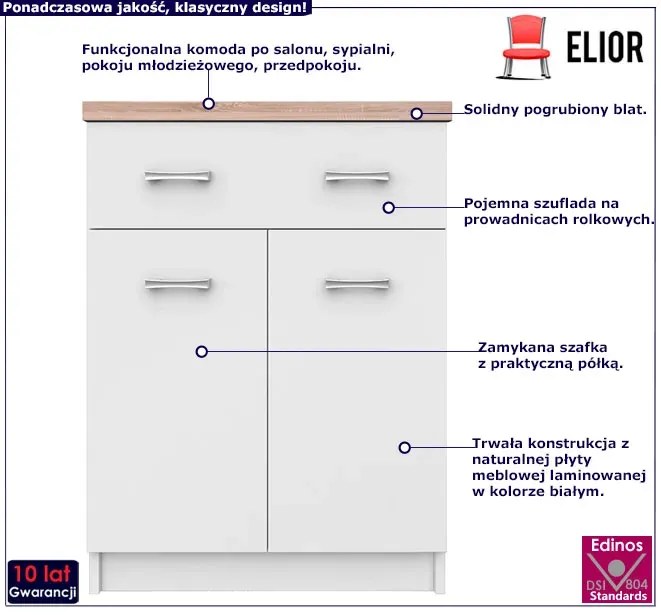 Biała komoda z szufladą i półkami 60 cm Hexi