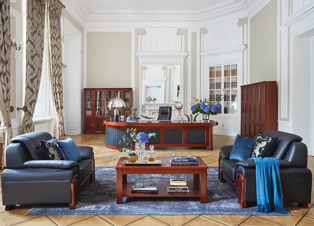 Skórzana kanapa 2-osobowa Palladio, wykonana ze skóry naturalnej, dostępne kolory brązowy, czarny, kremowy. Wygodna sofa do biura. Klasyczny stylowy design.