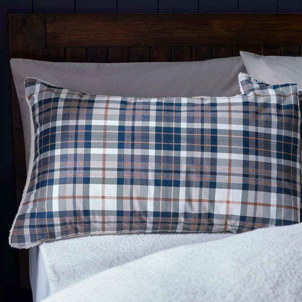 Niebiesko-beżowa pościel dwuosobowa z materiału sherpa 200x200 cm Cosy Sherpa Check – Catherine Lansfield