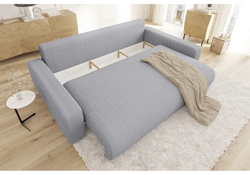 Jasnoszara sztruksowa rozkładana sofa ze schowkiem 234 cm Sara – Ropez