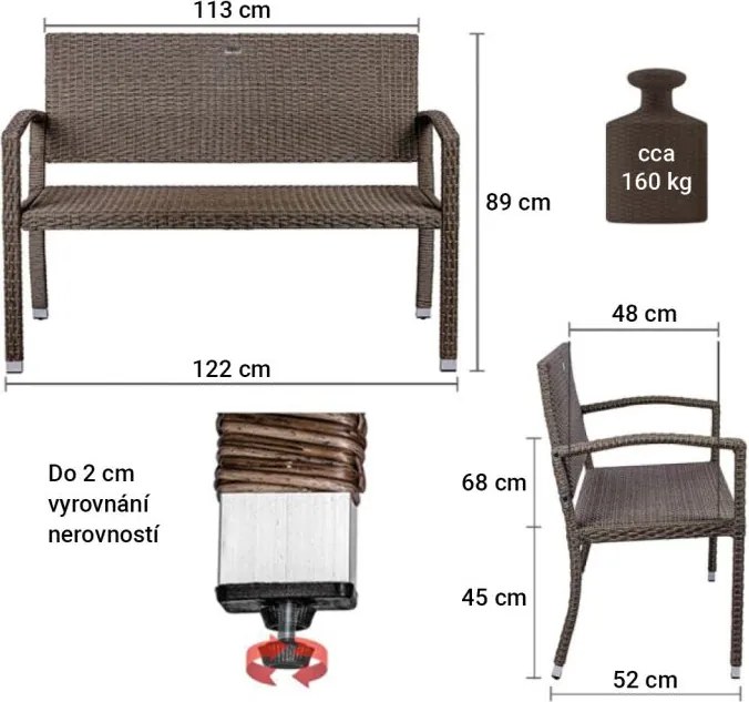 STILIST Ławka ogrodowa z polirattanu 122 x 52 cm, szara