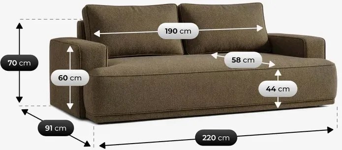 Sofa z Funkcją Spania CAMELIA Brązowa Boucle Japandi