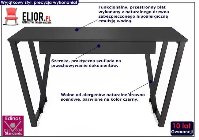 Czarne minimalistyczne biurko z szufladą - Molly 3X