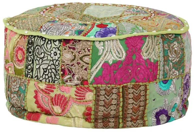 Okrągła zielona pufa patchwork - Reo 3X