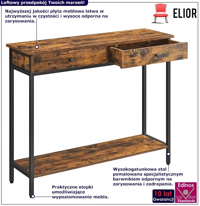 Konsola Industrialna Z 2 Szufladami Rustykalny Brąz G6-W44