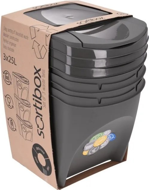 Kosz do segregacji śmieci Sortibox 25 l, 3 szt., szary