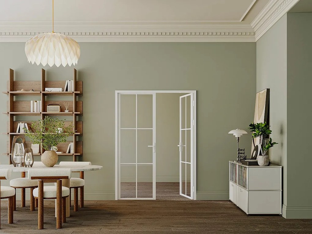 Odwracalne drzwi dwuskrzydłowe z aluminium i szkła hartowanego – Białe – 2 x Wys. 204 x Szer. 83 cm – SEROTO