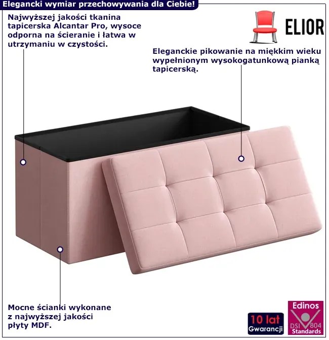 Różowa pikowana pufa ze schowkiem D9-H37