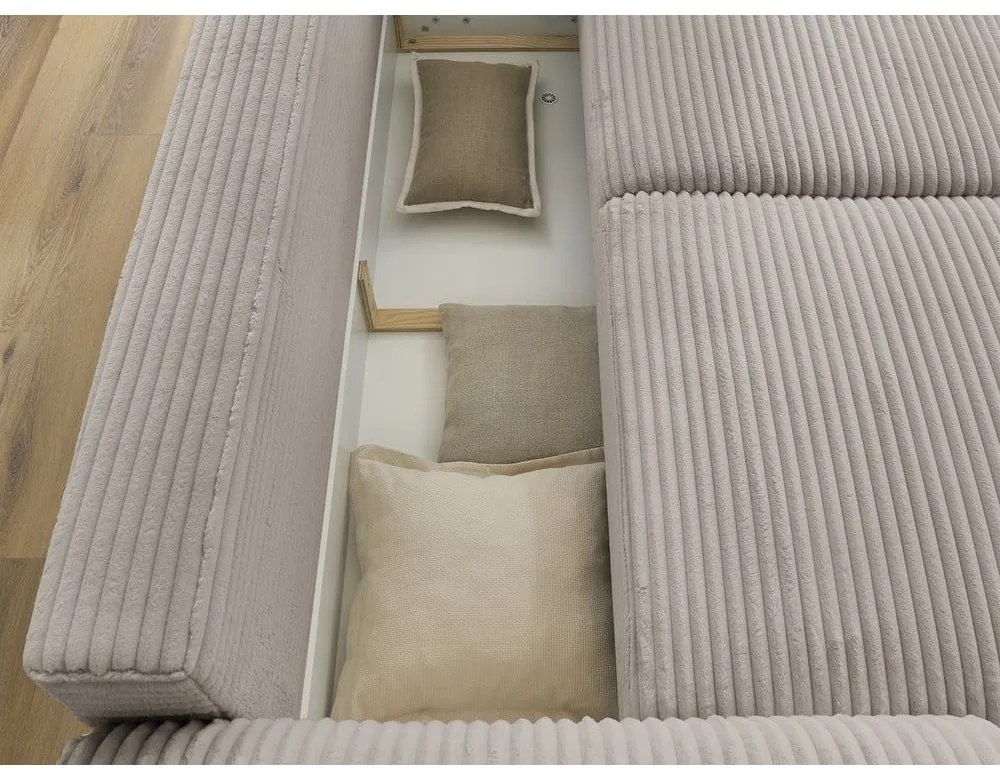 Jasnoszarobeżowa sztruksowa rozkładana sofa 257 cm Lucien – Bobochic Paris