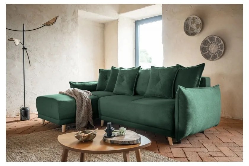 Zielony sztruksowy rozkładany narożnik (strona zmienna) Lazy Lukka – Miuform