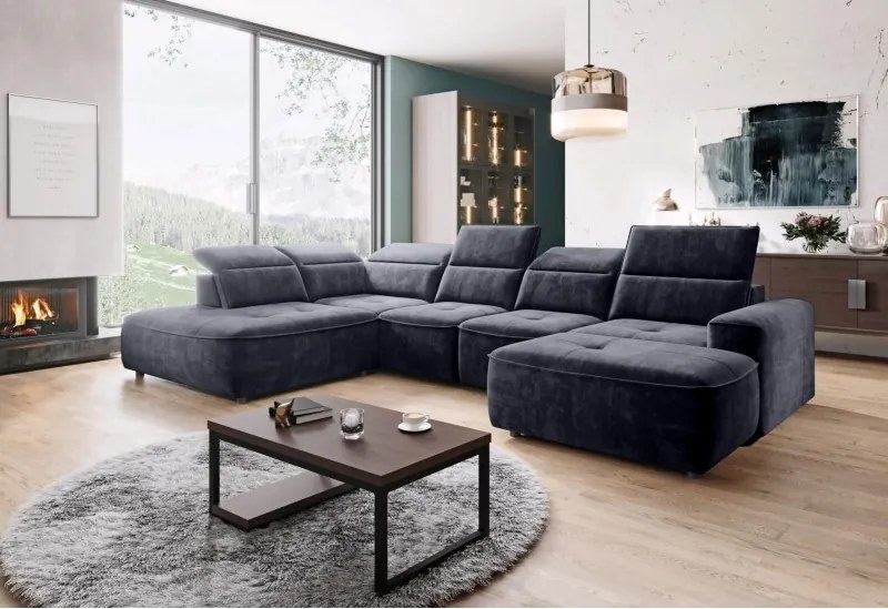 Narożnik COLOMBO XL z elektryczną regulacją siedziska Lewostronny w tkaninie PALLADIUM 19 WERSAL