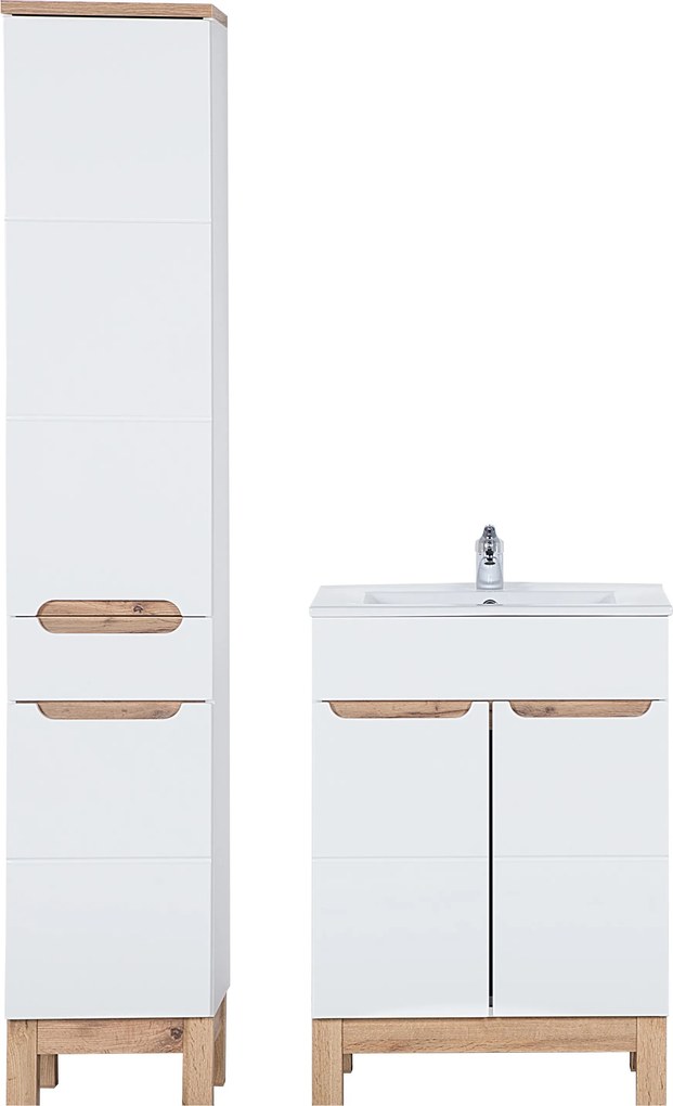 Zestaw białych mebli łazienkowych Bali 038 - szafka 60 cm z umywalką i słupek