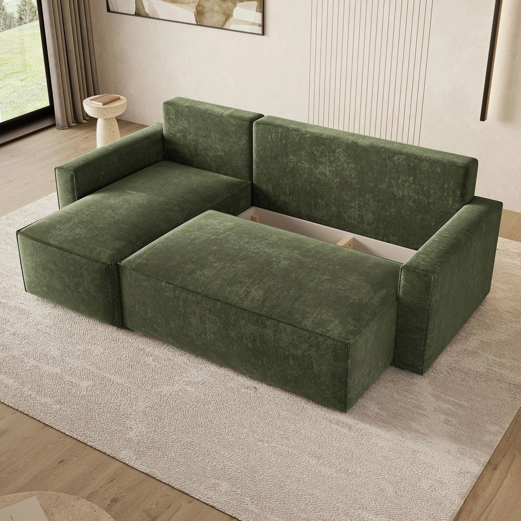 Masseno Narożnik POTARO z funkcją spania i pojemnikiem na pościel Narozniki L, Rozkładana sofa - Zielony, LUMO 20
