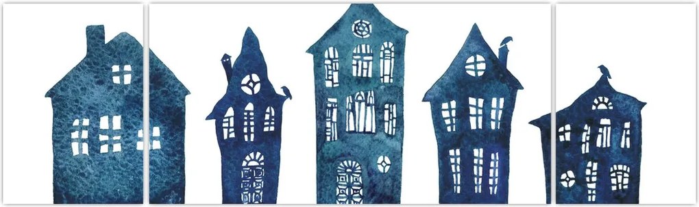 Obraz - Niebieskie domy akwarelowe (170x50 cm)