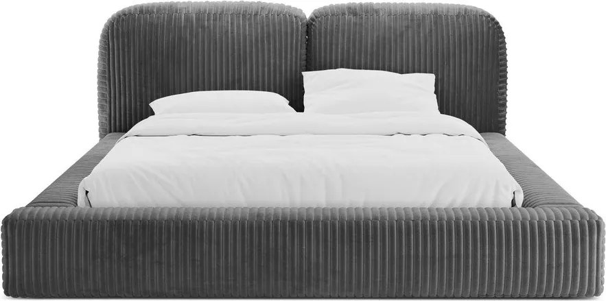 Szare tapicerowane łóżko dwuosobowe ze schowkiem i stelażem 160x200 cm Martina – Micadoni