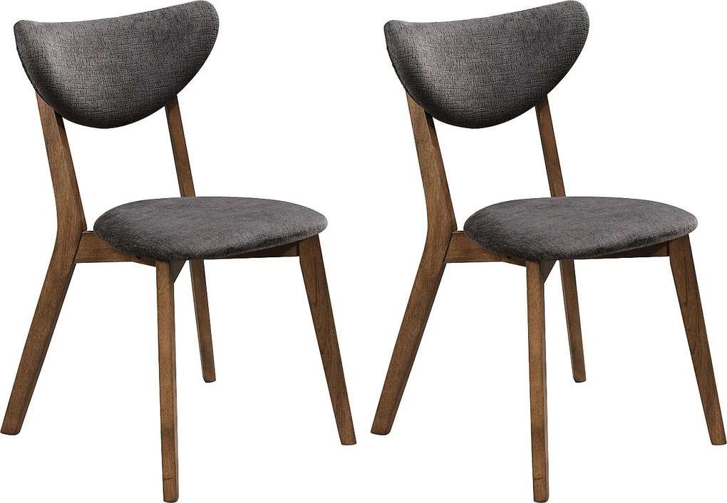 Zestaw 2 krzeseł z teksturowanej tkaniny i ciemnego naturalnego drewna kauczukowego - Antracytowy - LISETTE