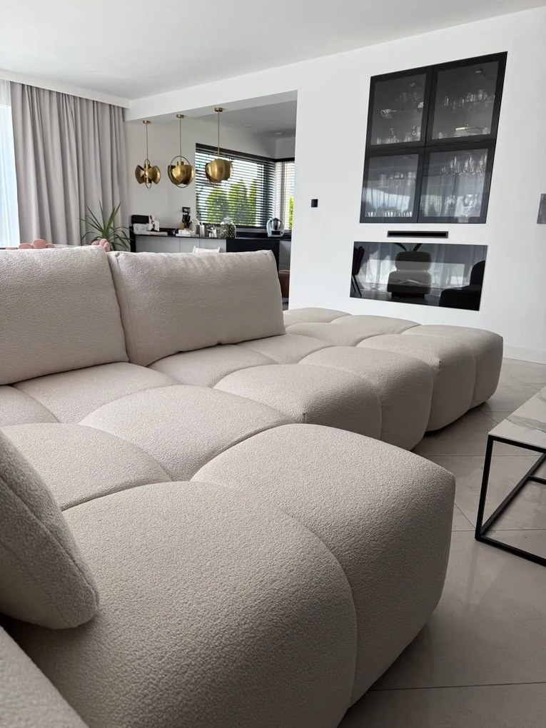 Narożnik sofa modułowa narożna Morano tkanina Manza boucle jasny beż