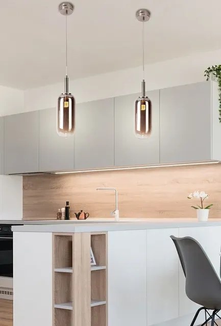 Srebrna lampa wisząca ze szklanym kloszem LED - V013 G0-F83