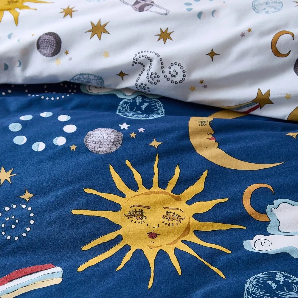 Biało-niebieska bawełniana pościel dwuosobowa 200x200 cm Disco Space – Their Nibs