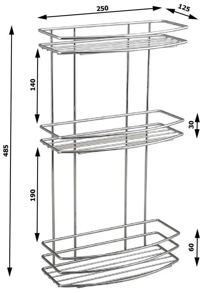 AQUALINE 37045 Chrom line półka druciana potrójna, srebrny