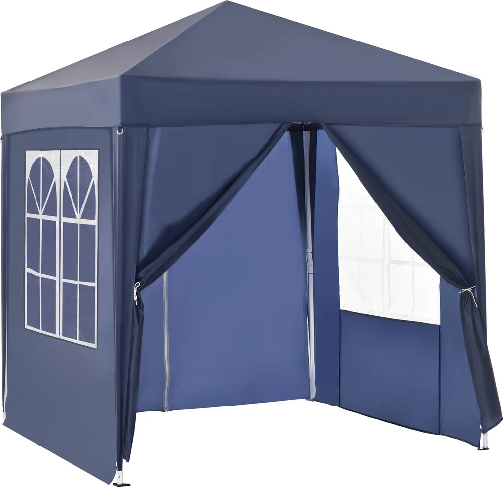 Outsunny Altana Ogrodowa 2x2m Składana 4 Ściany Boczne z Oknami Metal Oxford Czarna | Aosom PL