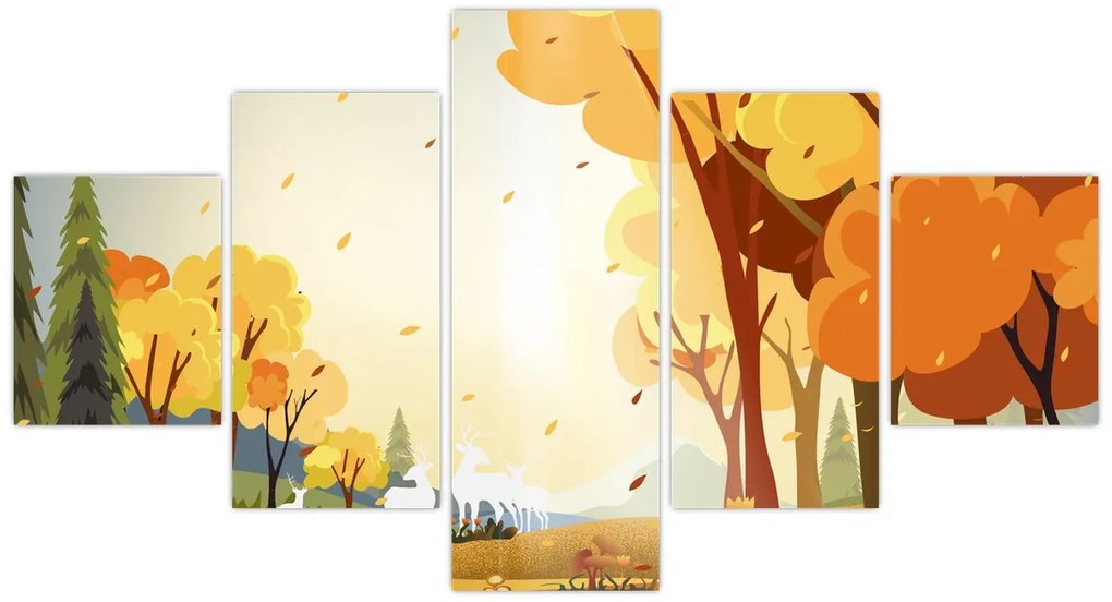 Obraz - Jesienny krajobraz, ilustracja (125x70 cm)