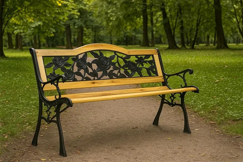 Żeliwna ławka parkowa z motywem róży P7-D64