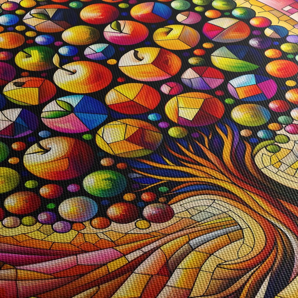 Obraz – Kolorowe drzewo z jabłkami (z zegarem) (90x30 cm)