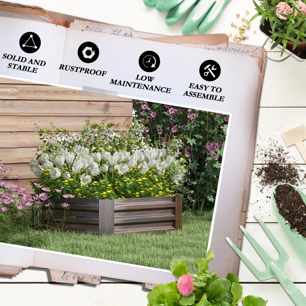 Outsunny Podwyższone łóżko ogrodowe na zioła, odporne na warunki atmosferyczne, otwarta dolna część, 113 x 98 x 30 cm, Ciemnobrązowe