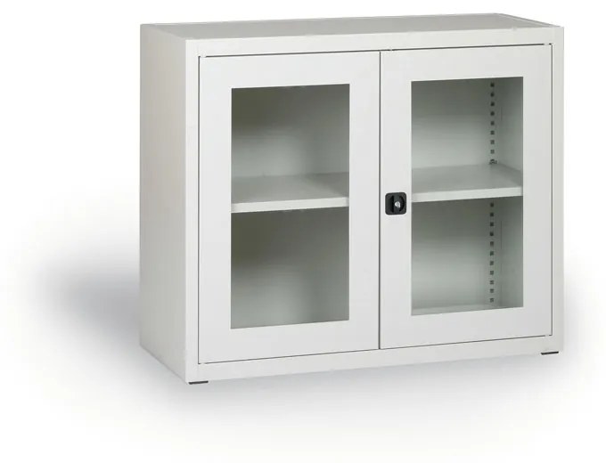 Szafa ze szklanymi drzwiami, 800 x 920 x 400 mm, szara