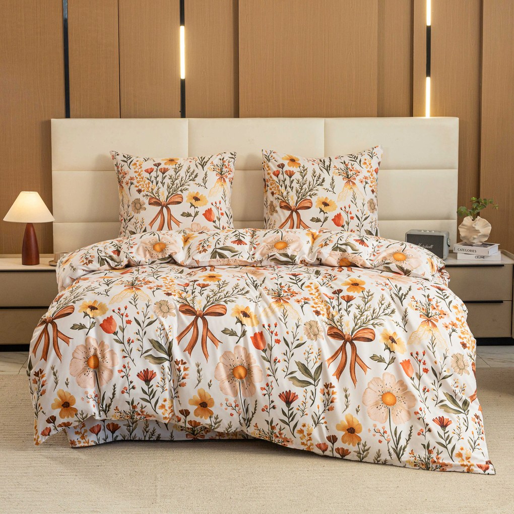 PrzytulneMieszkanie.pl PrzytulneMieszkanie.pl Pościel z mikrofibry FLORAL RIBBON kremowa Rozmiar pościeli: 2 szt 70 x 90 cm | 200 x 220 cm