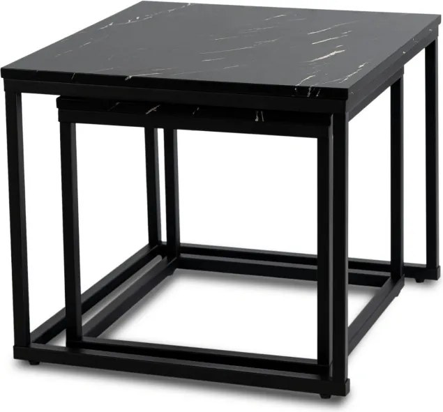 Zestaw Stolików Kawowych JUNO Czarny Marmur/Czarny do Salonu Glamour Nowoczesny