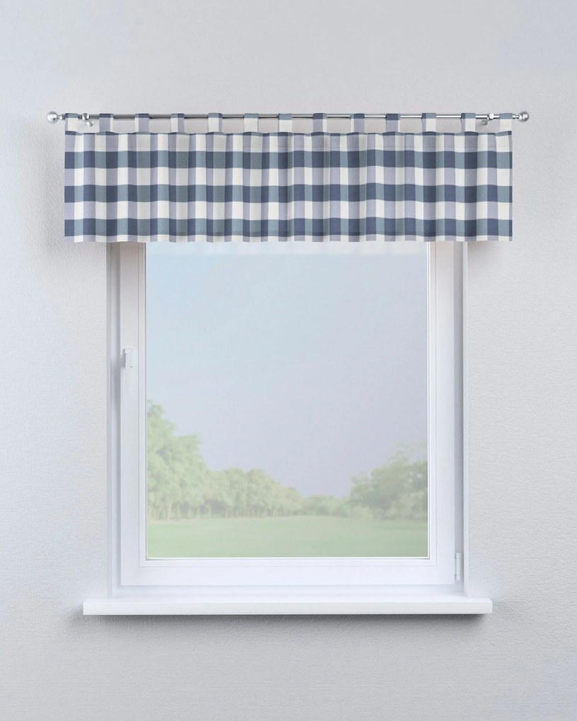 Lambrekin na szelkach kolor granatowy tkanina wzorzysta