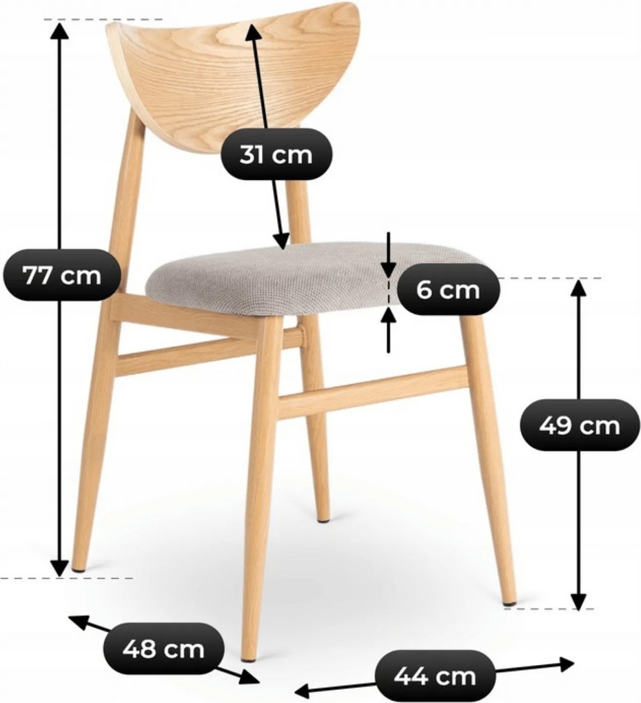 Krzesło Tapicerowane z Drewna Giętego BRAGA Dąb/Szare Retro