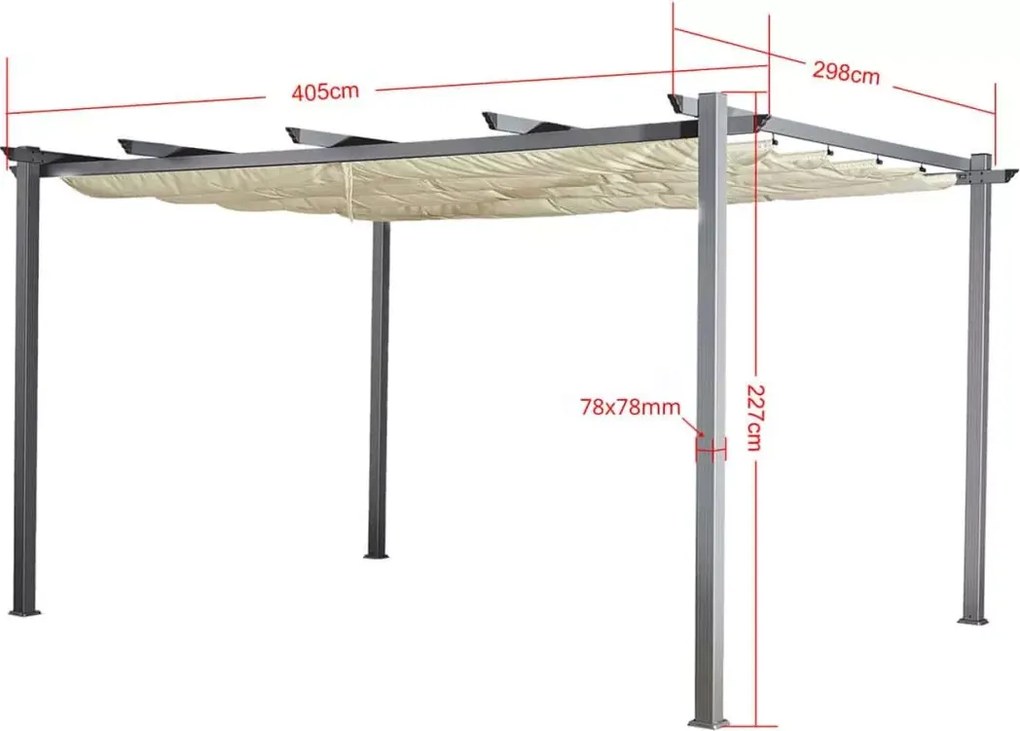 Pawilon ogrodowy Desire 3x4 m – nowoczesna altana tarasowa z aluminiową ramą i rozsuwanym dachem w kolorze ecru