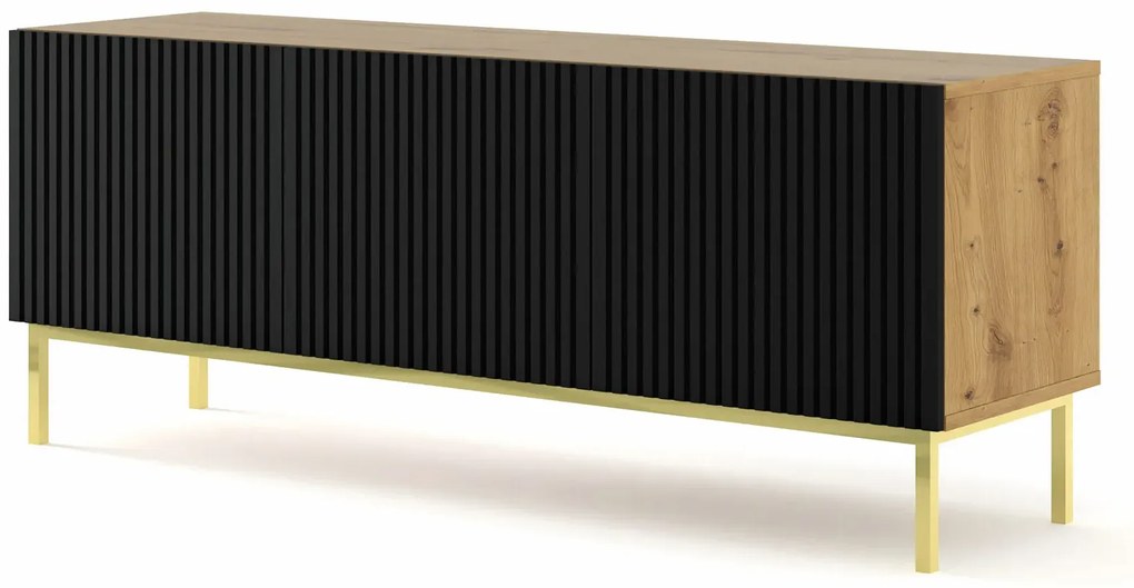 Szafka rtv artisan z czarnym lamelowym frontem E6-G83